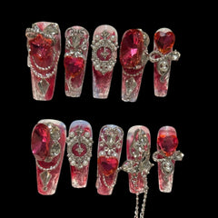 NailiPress Glamorous Red Heart Press-On Nails
