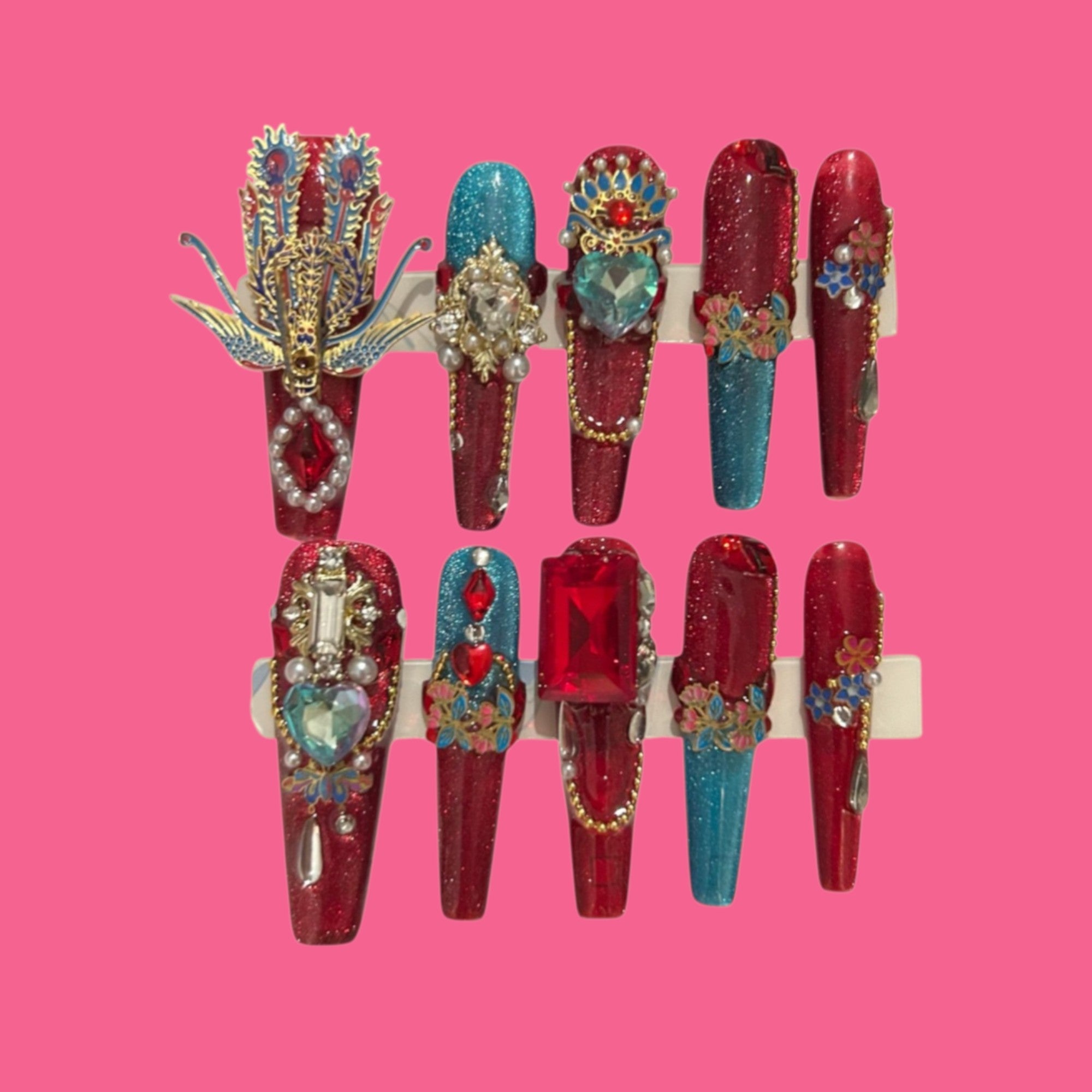 Dragon Reign — Imperial Red & Teal Dynasty Press-On Nails | NailiPress