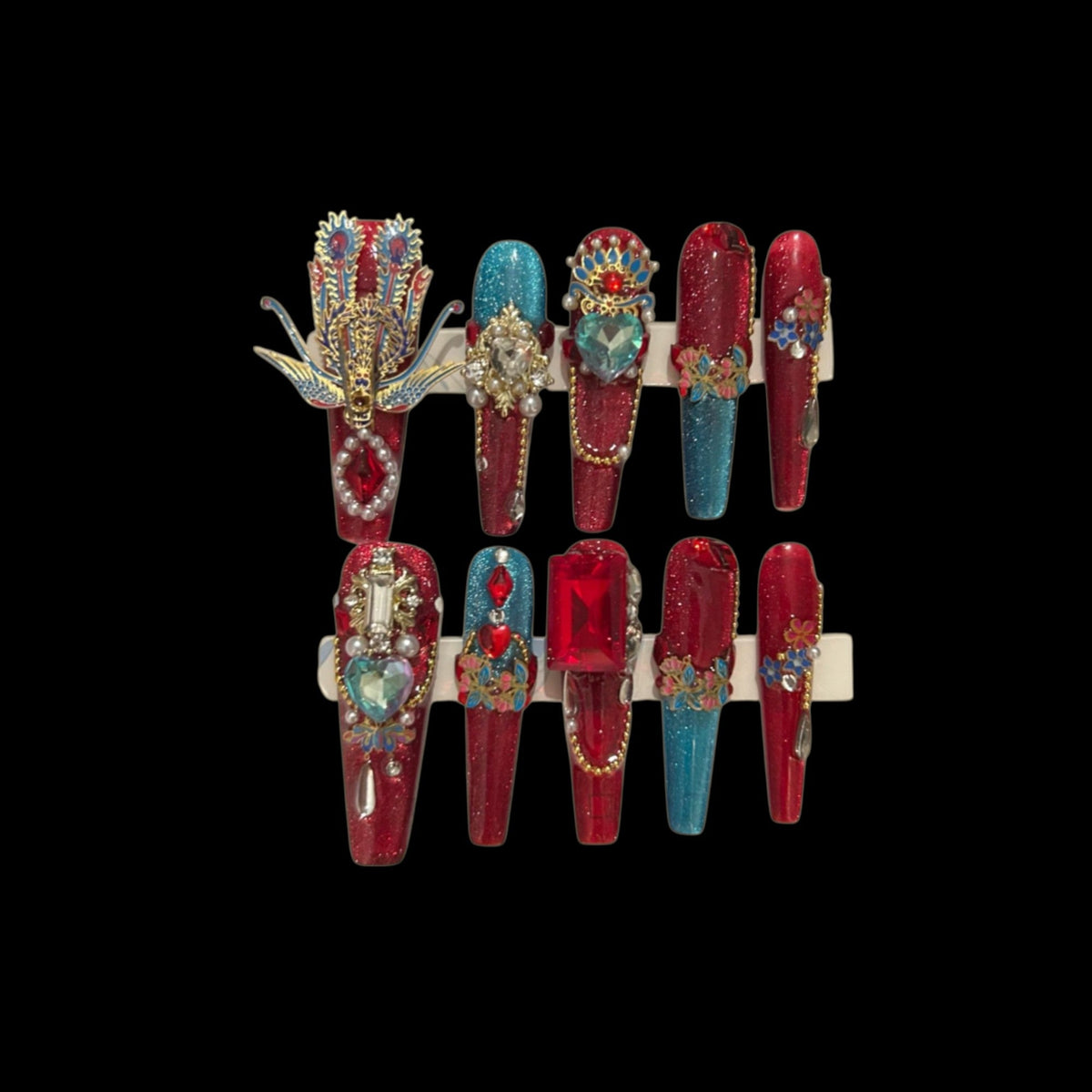 Dragon Reign — Imperial Red & Teal Dynasty Press-On Nails | NailiPress