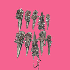 Rose Blush Elegance – 3D Floral Press-On Nails with Charms & Chains 1.57-inch