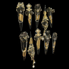 Gothic Royalty – Black & Gold Press-On Nails with Roses, Pearls & Chains 1.57-inch