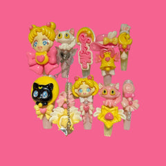 Magical Moon Squad – Anime Press-On Nails with 3D Charms & Cosmic Kitsch