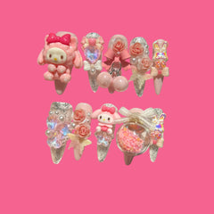 Sweet Melody – My Melody Pink Kawaii Press-On Nails with Glitter & 3D Charms