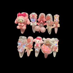 Sweet Melody – My Melody Pink Kawaii Press-On Nails with Glitter & 3D Charms