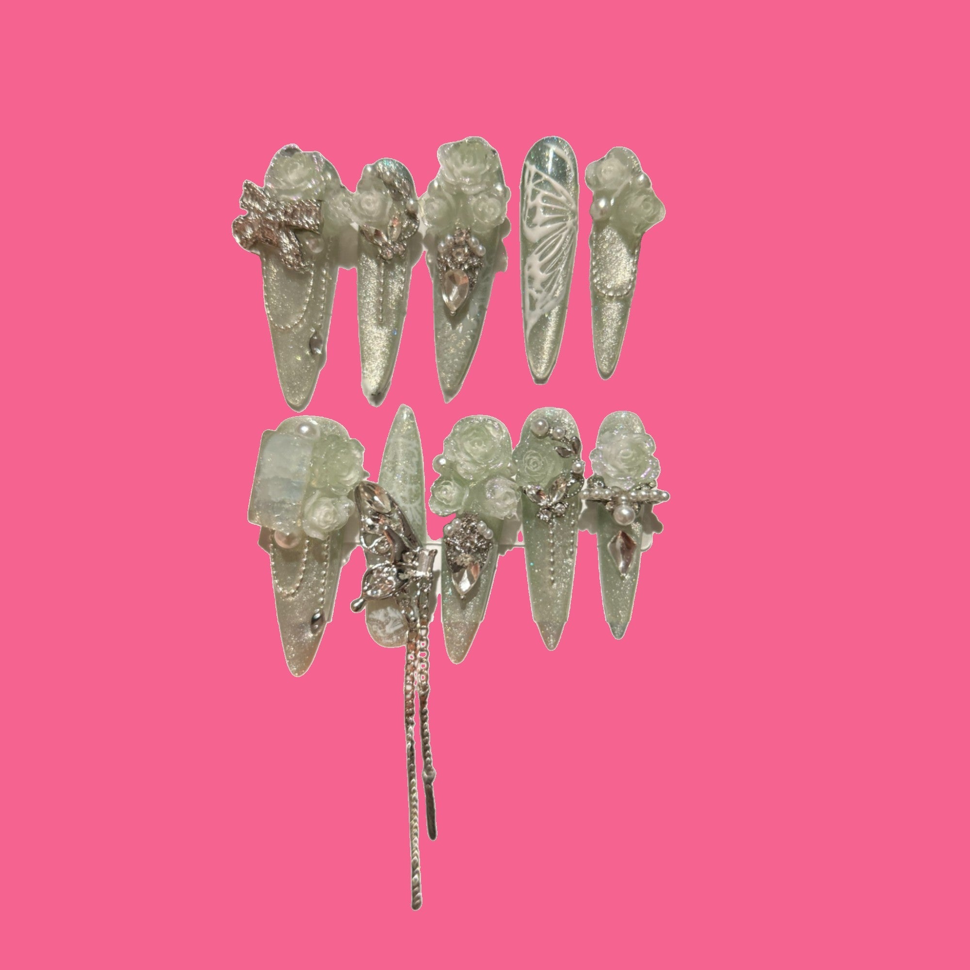 3D Florals, Silver Gems & Butterfly Detail | NailiPress
