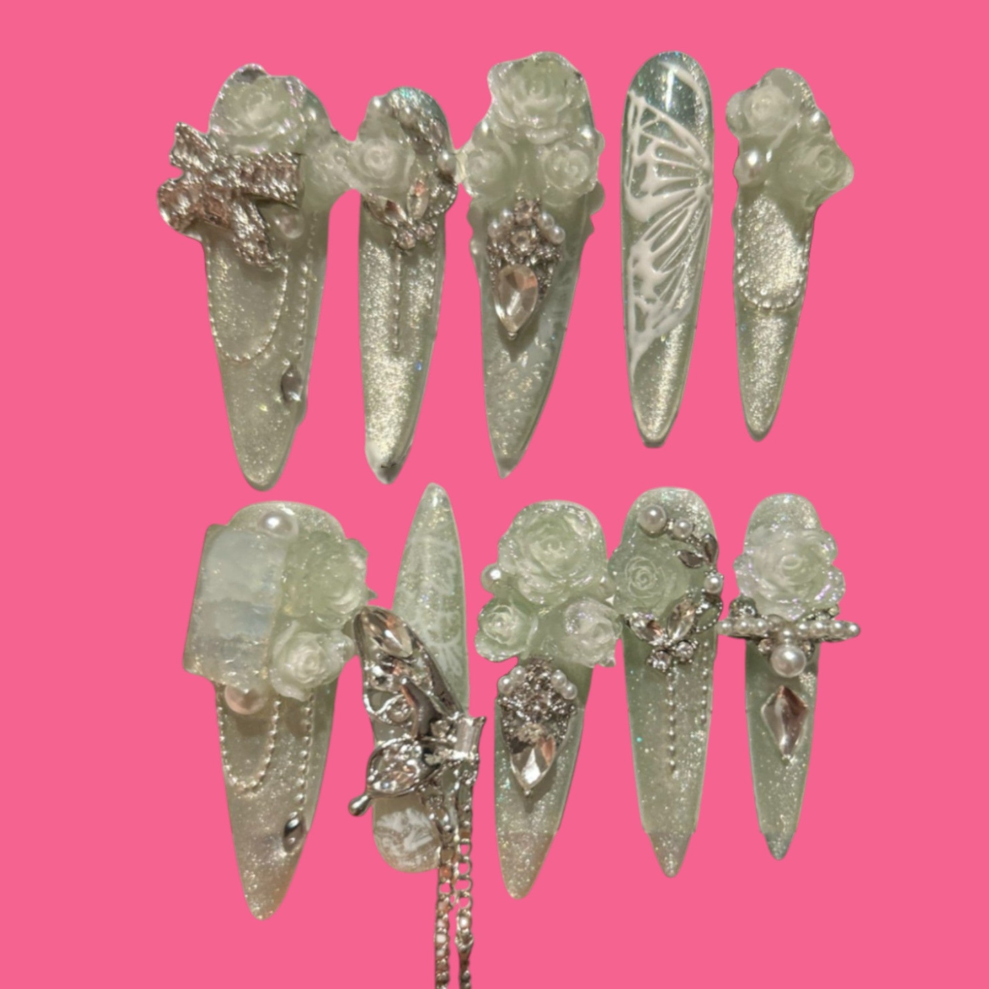 3D Florals, Silver Gems & Butterfly Detail | NailiPress