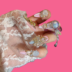 Fairy Glimmer Press-On Nails – Pink & Blue Gradient with Crystals, Pearls & 3D Charms | NailiPress