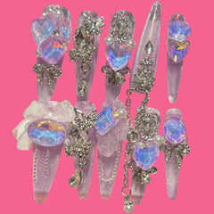 Iridescent Kawaii Heart Press-On Nails 1.18 inches