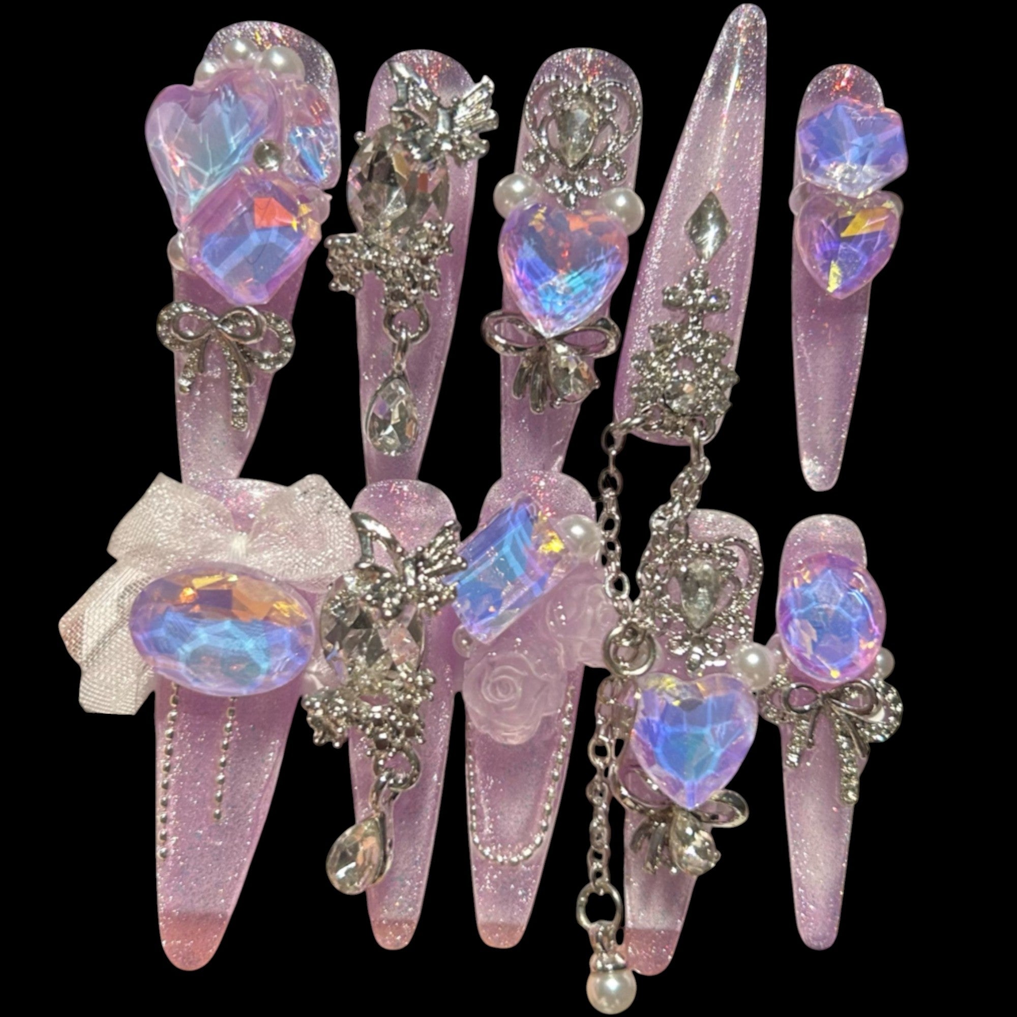 Iridescent Kawaii Heart Press-On Nails