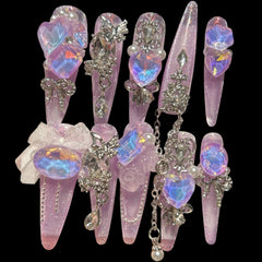 Iridescent Kawaii Heart Press-On Nails
