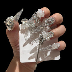 Crystal Reverie – Icy Clear Press-On Nails with Pearls, Roses & Chains