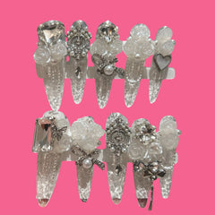 Crystal Reverie – Icy Clear Press-On Nails with Pearls, Roses & Chains
