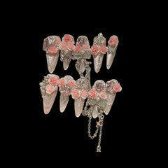 Princess Garden Press-On Nails – 3D Pink Roses, Crystals & Bows 1.18'' | NailiPress