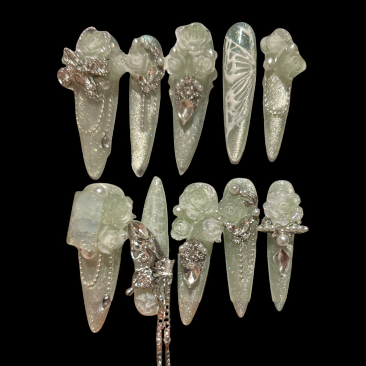 3D Florals, Silver Gems & Butterfly Detail | NailiPress 1.18-inch