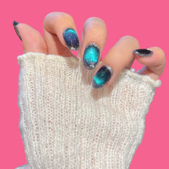 Galaxy Blue-Green Cat Eye Press-On Nails