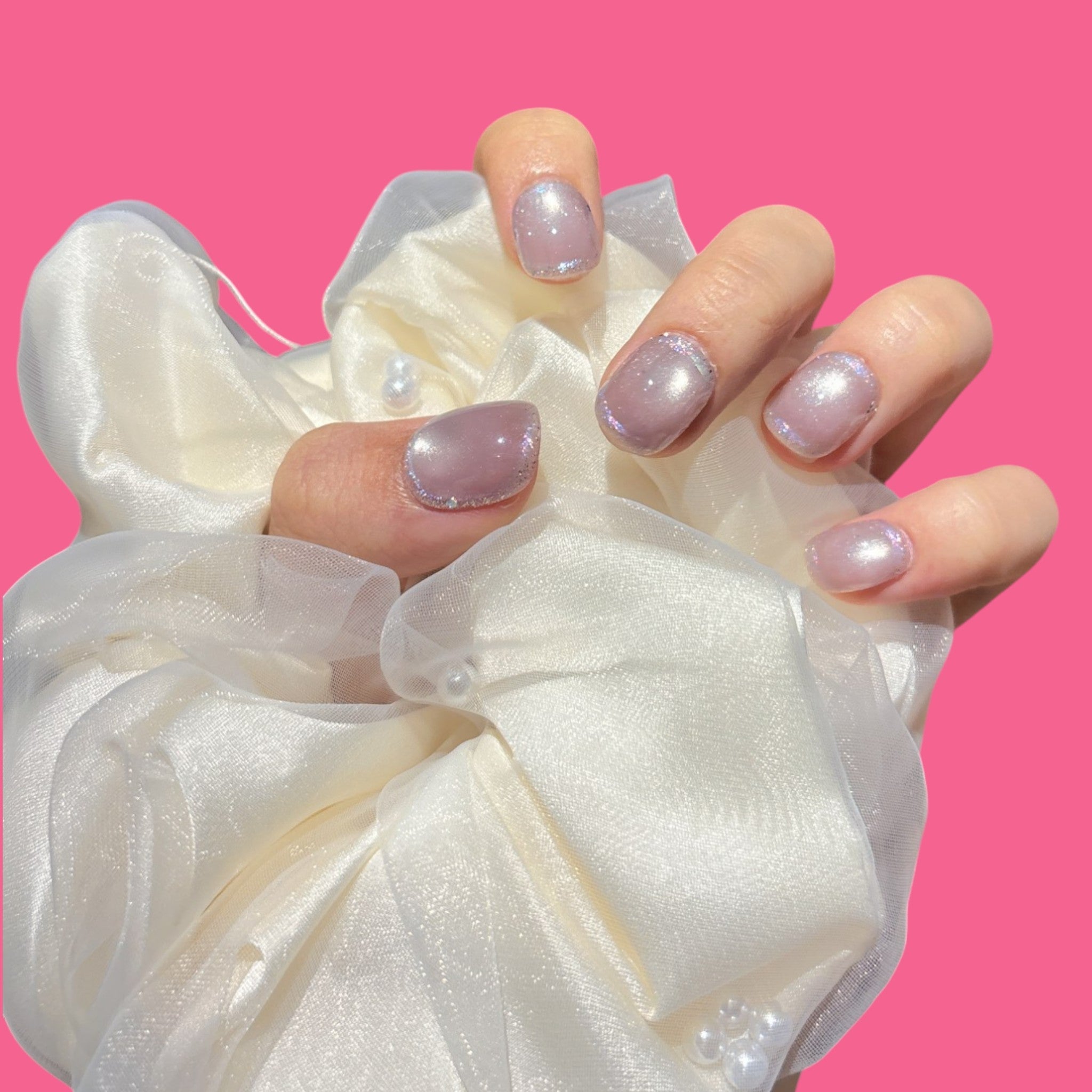 Iridescent Purple Cat-Eye Press-On Nails