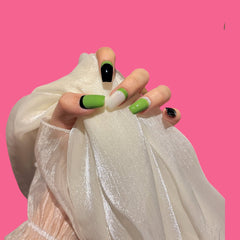 Green & Black French Block Press-On Nails