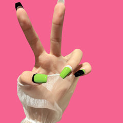 Green & Black French Block Press-On Nails