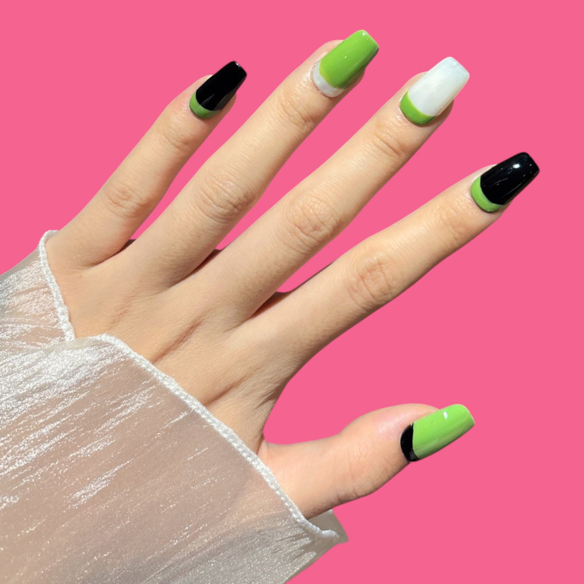 Green & Black French Block Press-On Nails