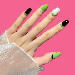 Green & Black French Block Press-On Nails