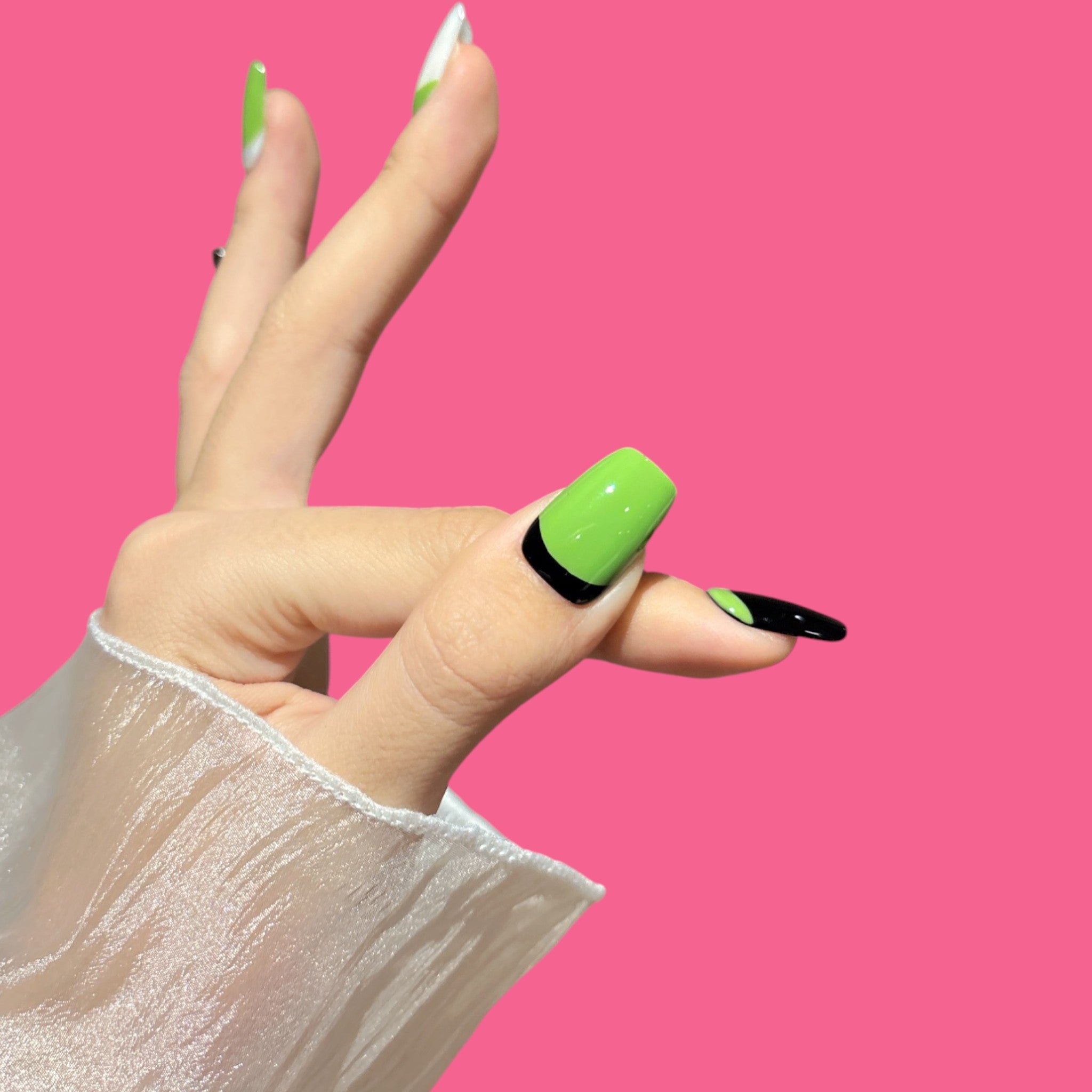Green & Black French Block Press-On Nails