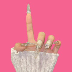 Luxury Silver Carved Press-On Nails
