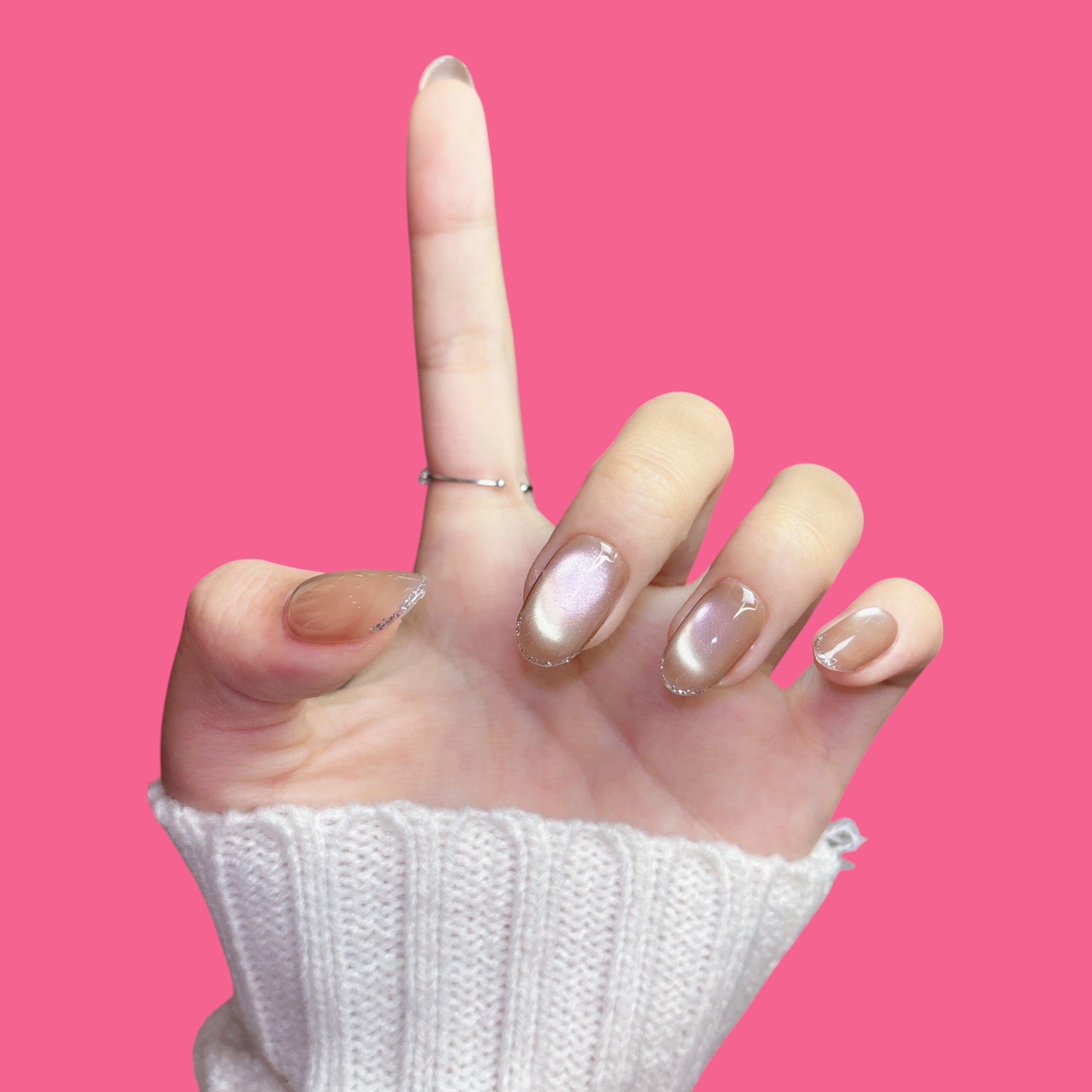 Nude Brown Glitter French Press-On Nails