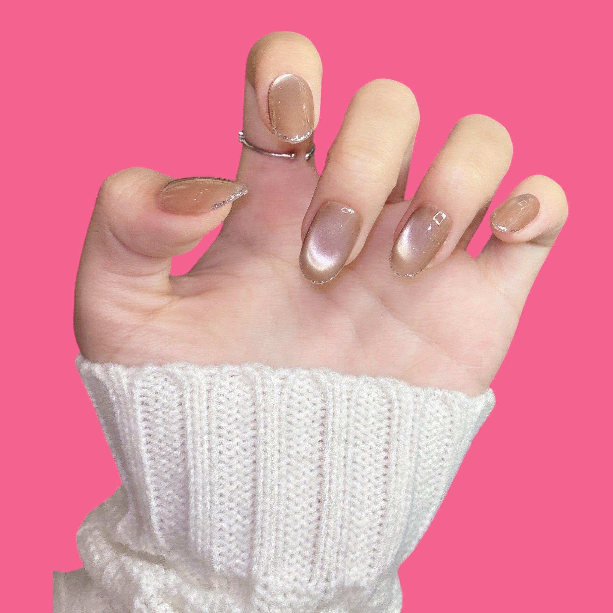 Nude Brown Glitter French Press-On Nails
