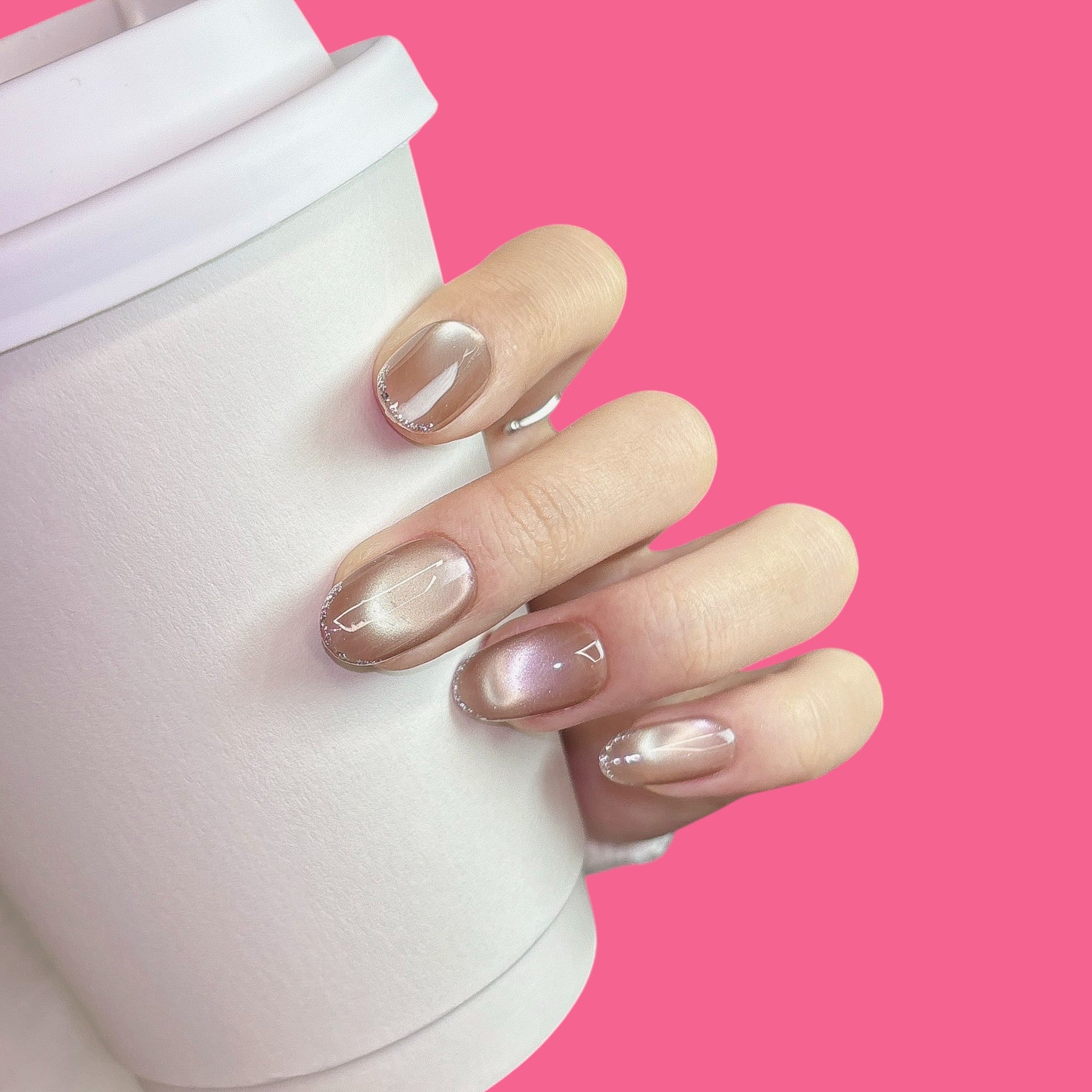 Nude Brown Glitter French Press-On Nails